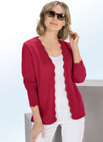 Cardigan med vågmuddar KÖRSBÄRSRÖD