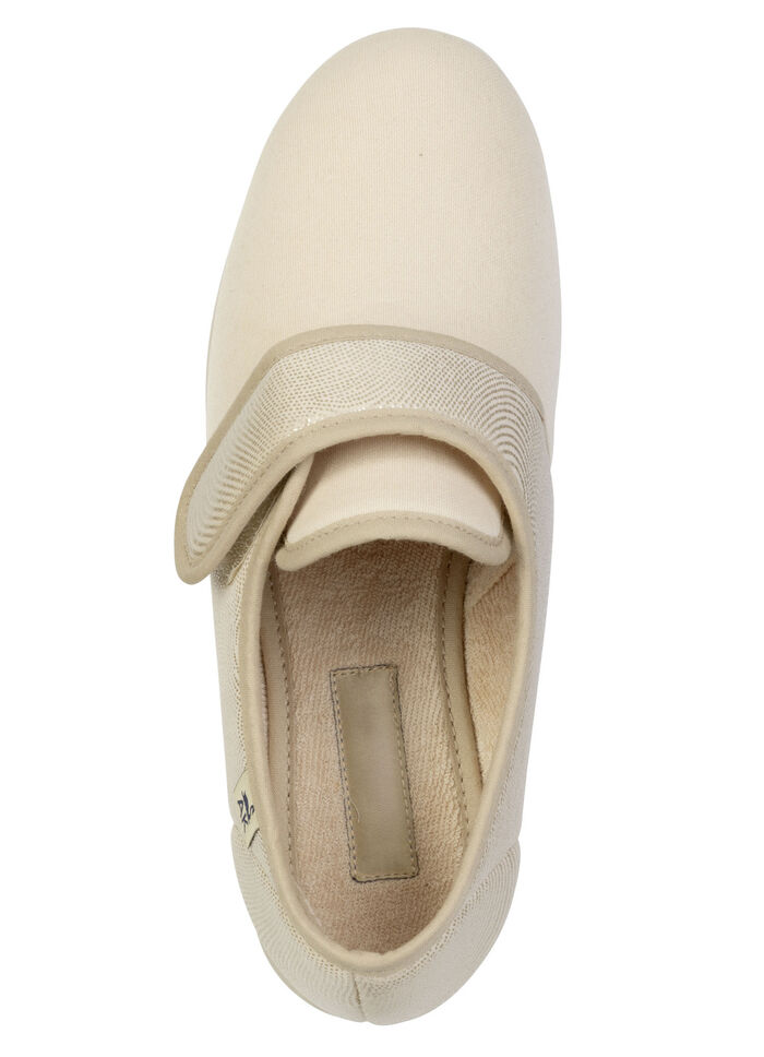 Bekväma damskor med kardborreband, tillverkade av behagligt vadderat textilmaterial BEIGE