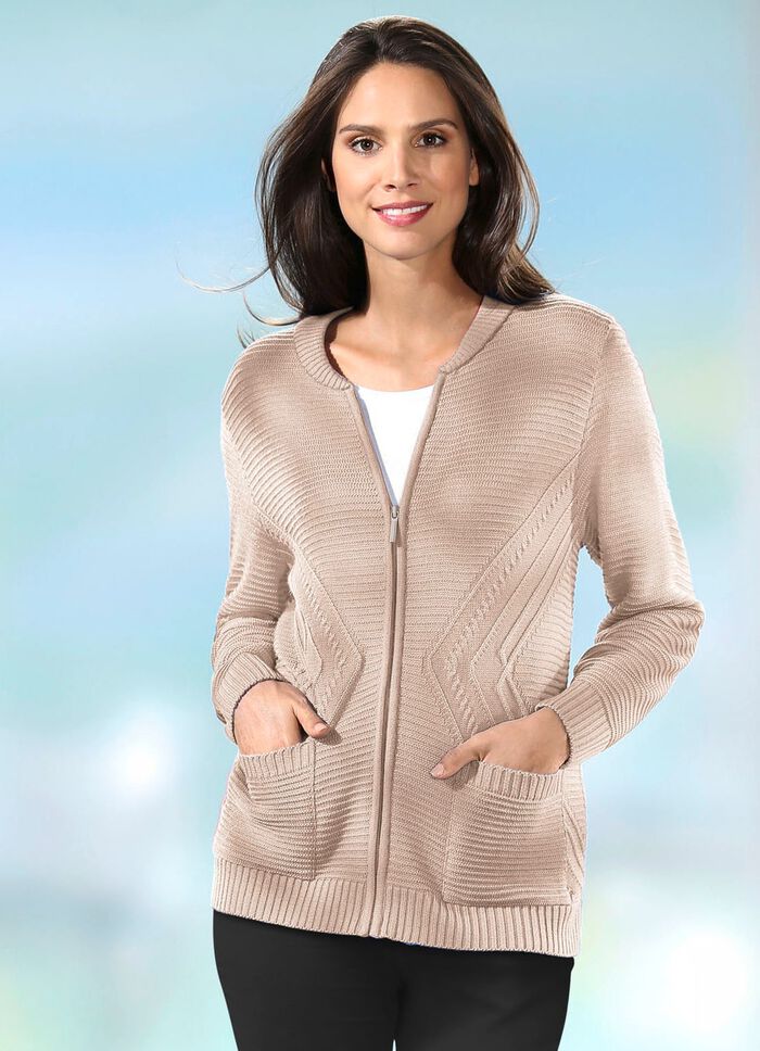 Cardigan med texturerade accenter BEIGE