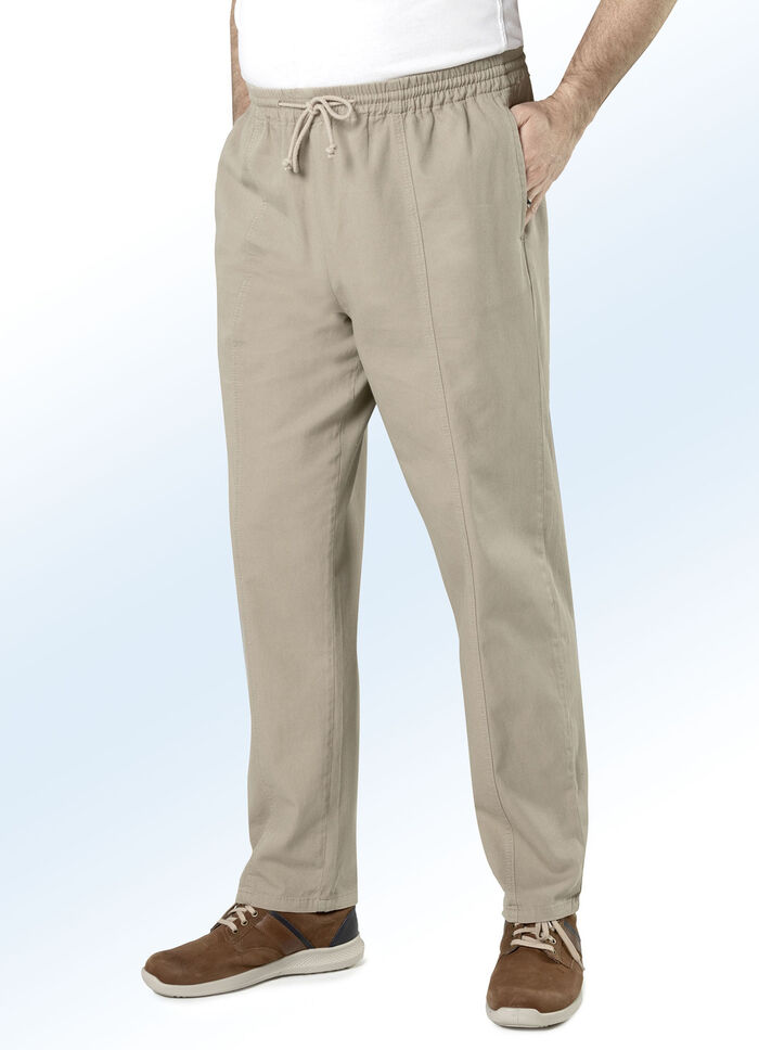 Dra-på-jeans med resårlinning och dragsko i 4 färger BEIGE