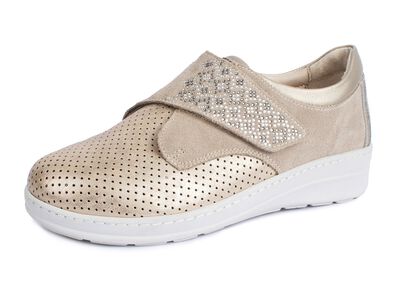 Bekv&auml;m sko med kardborreband och elegant strassdekoration 