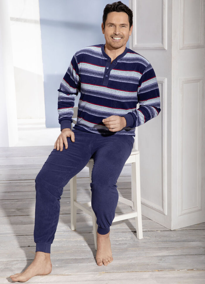 Pyjamas av frottéstretch, med knappslå och ärmslut, 
