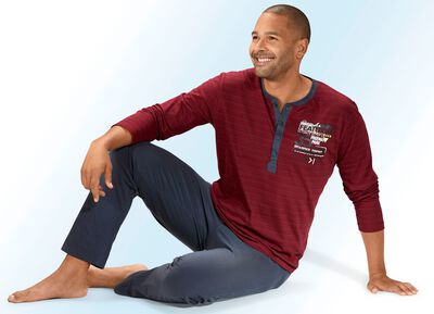 Tv&aring; paket pyjamas med l&aring;ng knappsl&aring;, garnf&auml;rgad randig design och tryckt motiv 