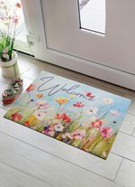 Blommig d&ouml;rrmatta "V&auml;lkommen" 
