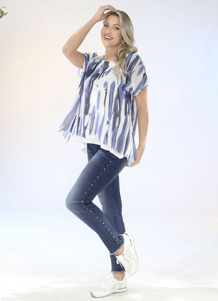 Eleganta jeans med fina dekorativa pärlor JEANS BLÅ