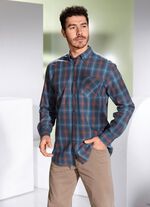 Skjorta med knappkrage JEANSBL&Aring;-TERRAKOTTA RUTIGT