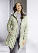 Kort dunjacka med avtagbar huva VASSGRÖN