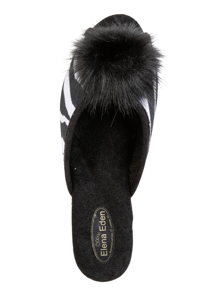 ELENA EDEN mulor med svart fuskpäls pompom SCHWARZ-WEISS