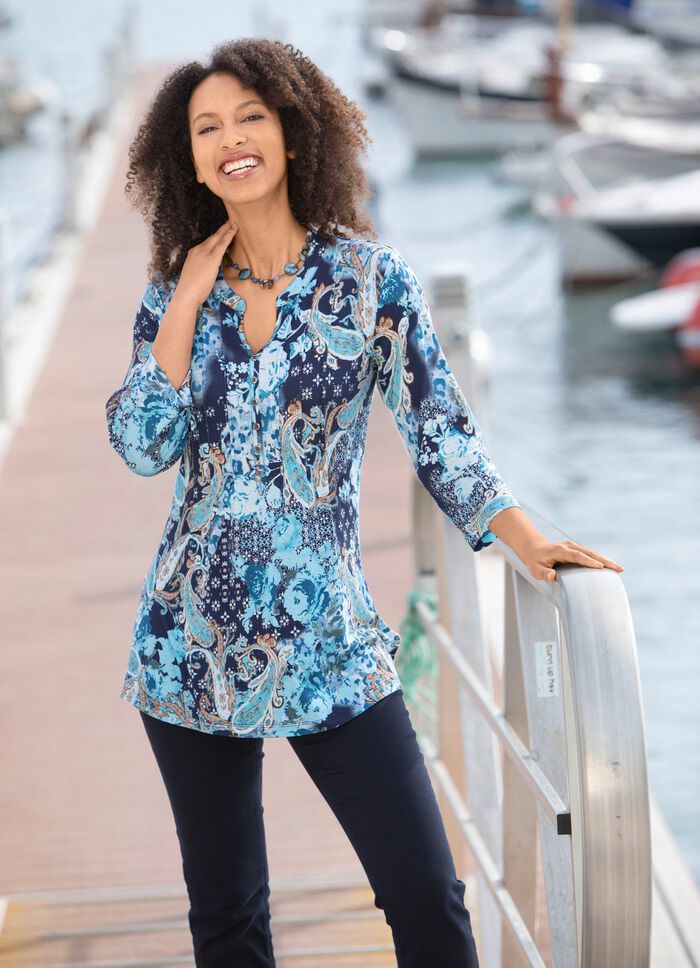 Skjorttunika med dekorativ knappsl&aring; 