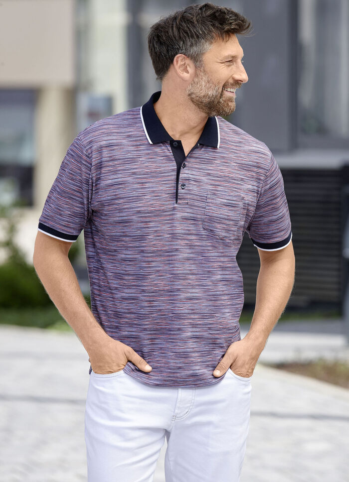 Pikétröja med bröstficka KORALLE-AQUA MELIERT