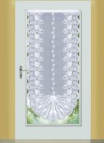 L&aring;ng, draperad spetsgardin med &auml;kta Plauener-broderi 