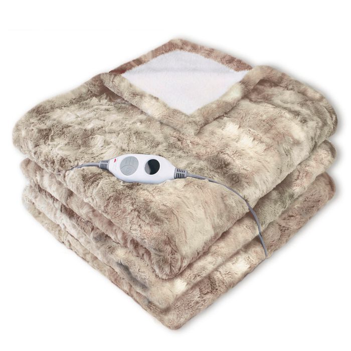 XXL elektrisk filt i lammskinnslook BEIGE