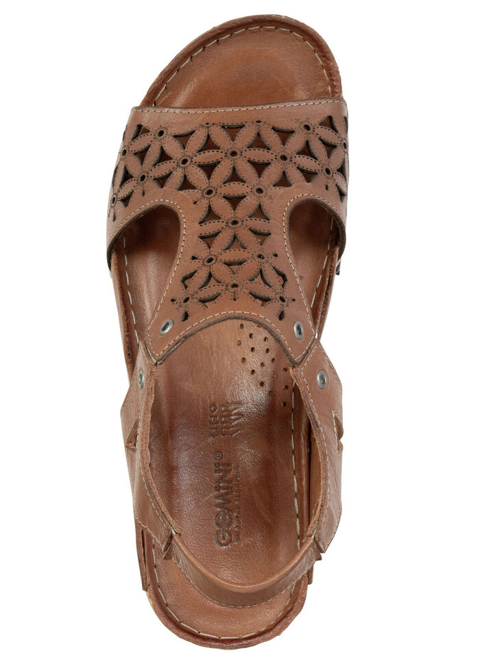 Gemini, sommarsandaler för kvinnor, bredd G, tillverkade av läder COGNAC