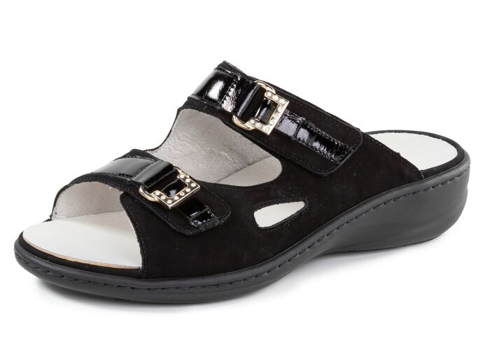 Ranger mule med metallsmycken med strass SVART