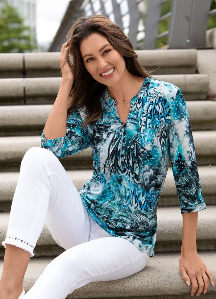 Skjorttunika med briljant f&auml;rgat tryck 