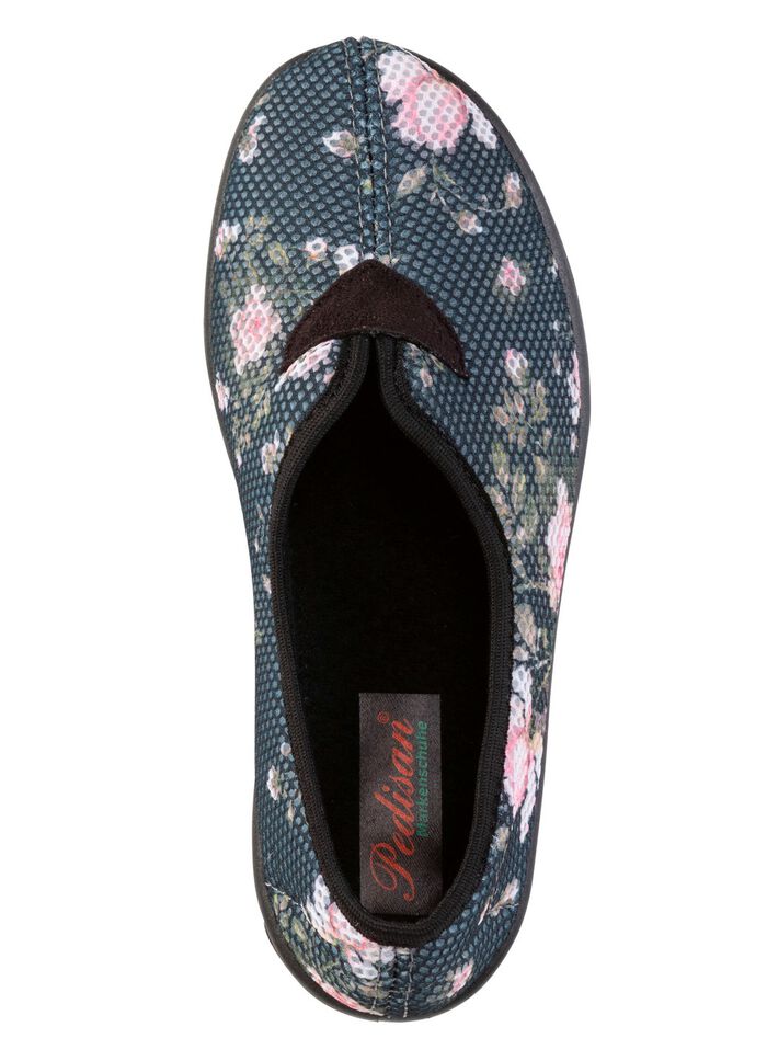 Tofflor tillverkade av mjukt, blommigt meshmaterial GRAU-BUNT