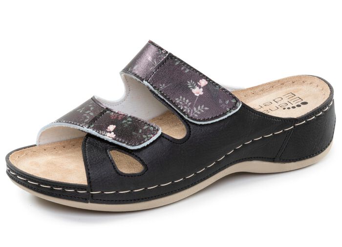 ELENA EDEN, klassiska damslippers, vidd G, med kardborreband SCHWARZ