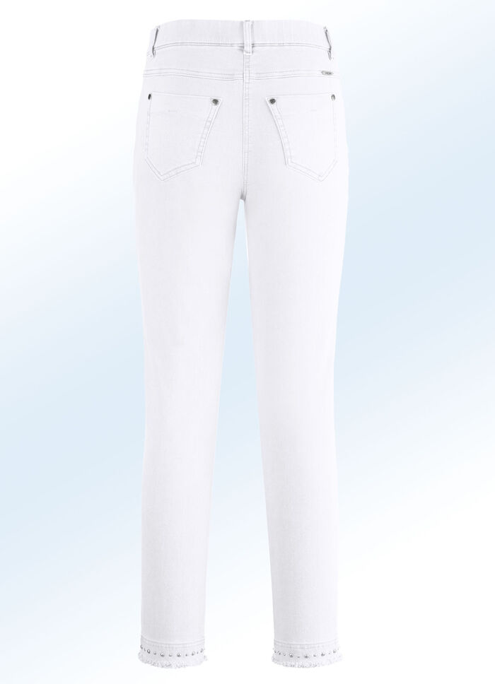 Magiska jeans med fina nitar och en trendig franskant VIT