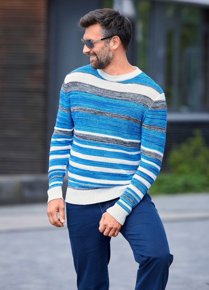 Randig tr&ouml;ja med rund hals och strukturerad design 