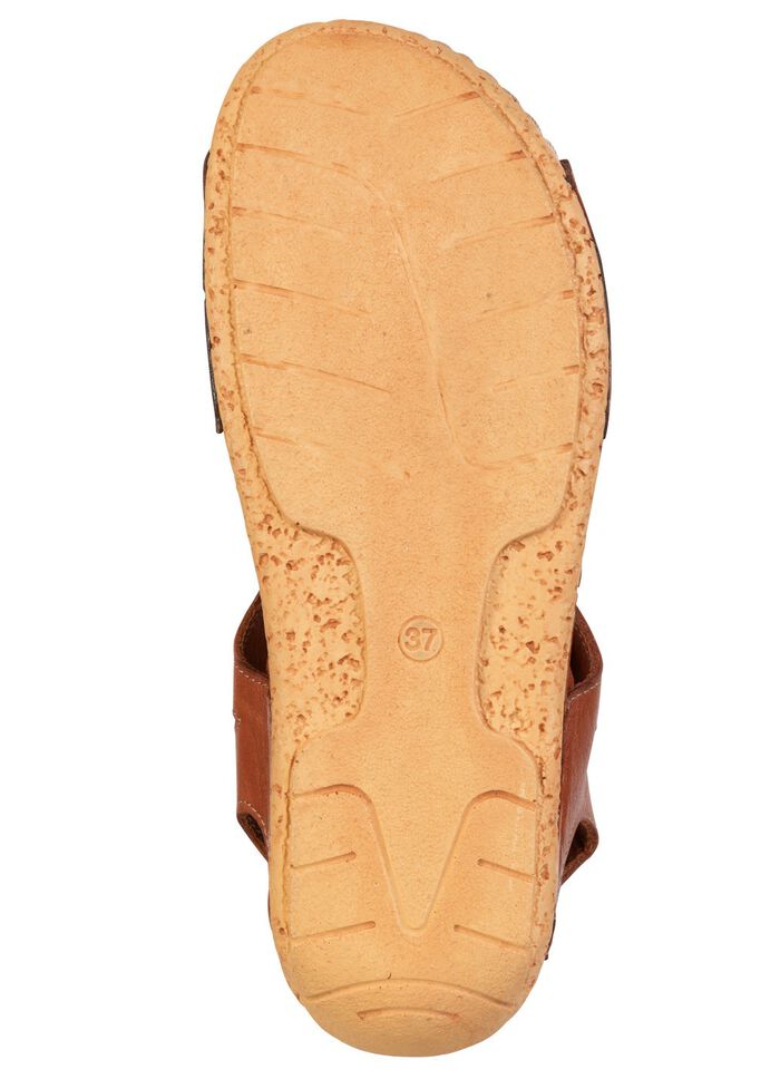 Gemini, sommarsandaler f&ouml;r kvinnor, bredd G, tillverkade av l&auml;der COGNAC