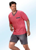 Shorty med randig design, V-ringning och br&ouml;stficka 