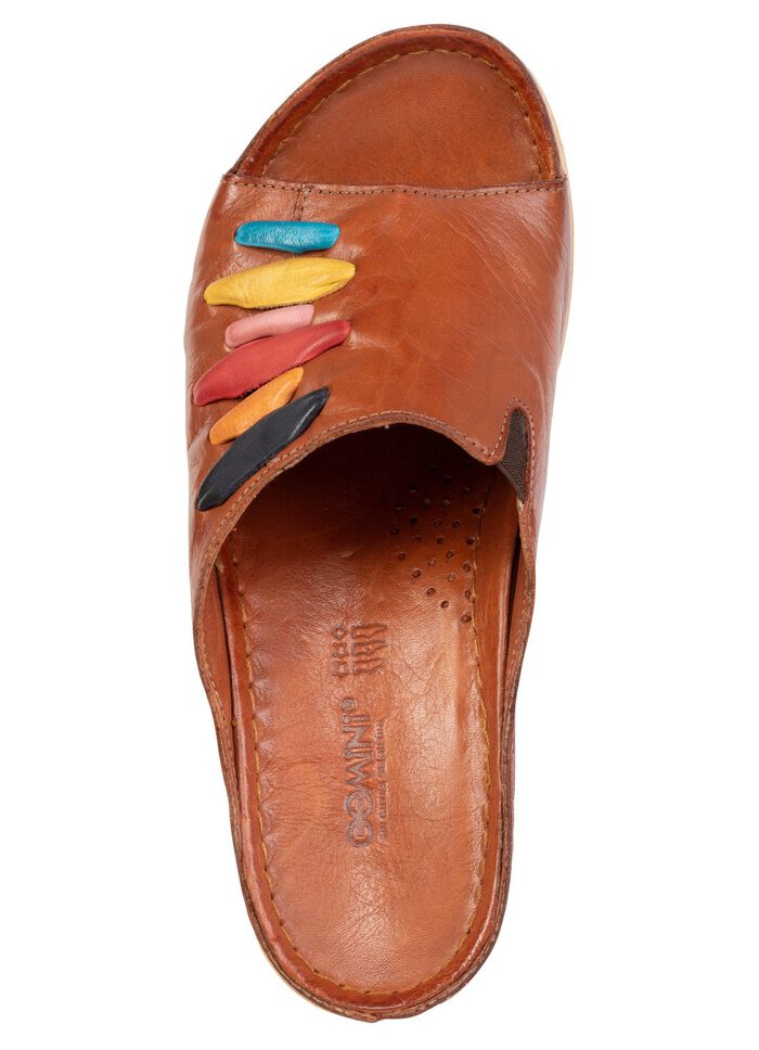 Gemini, trendiga damslippers, vidd G, med res&aring;rband COGNAC