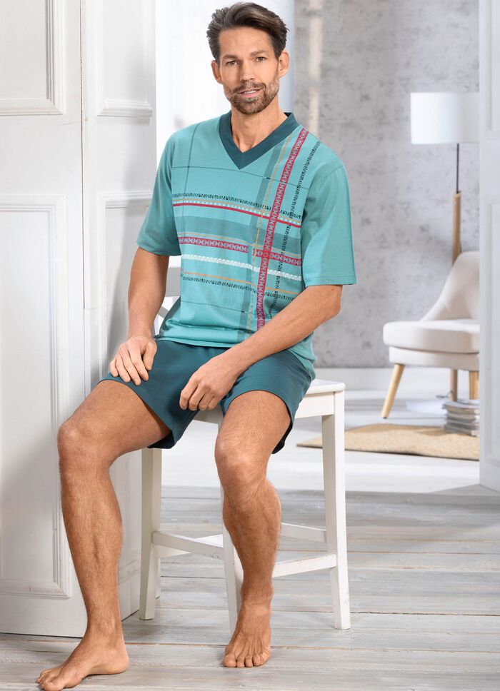 Shorty med V-ringning och tryckmotiv 