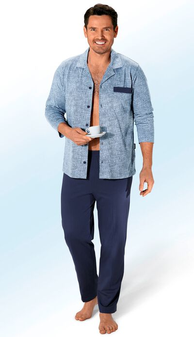 Pyjamas, helkn&auml;ppt, med kavajkrage och br&ouml;stficka 