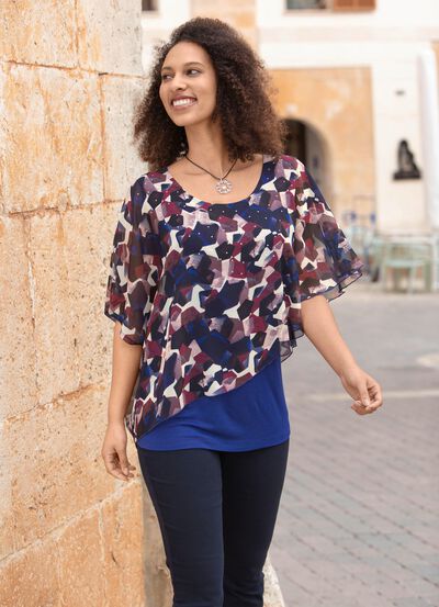 Poncho-tunika med fint tryck 