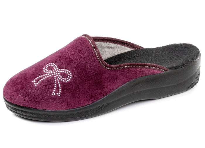 Tvåpack klassiska damtofflor, bredd G, med glittrande strass 1x Bordeaux, 1x Kamel