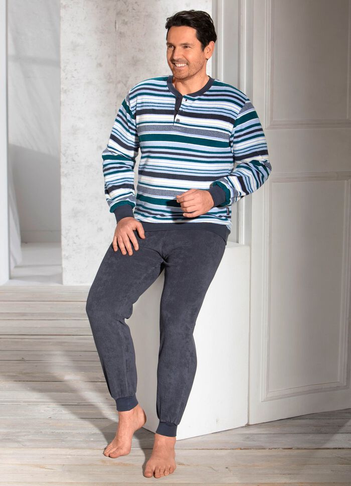 Pyjamas i stretchfrott&eacute; med knappsl&aring; och muddar 