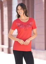 Skjorta med dekorativ tallrik dekoration i 2 f&auml;rger R&Ouml;D