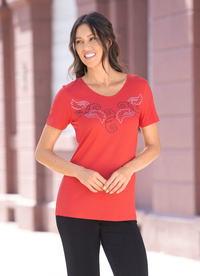 Skjorta med dekorativ tallrik dekoration i 2 f&auml;rger R&Ouml;D