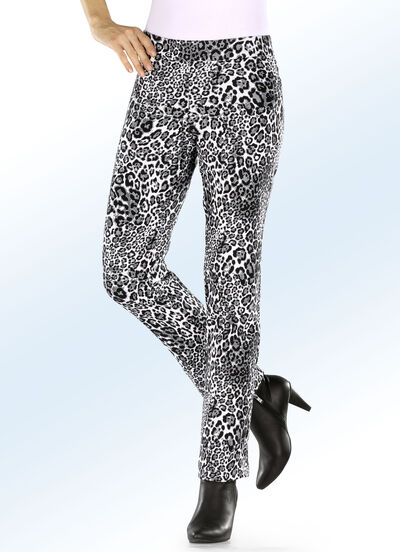 Jacquardbyxor i trendig leoparddesign 