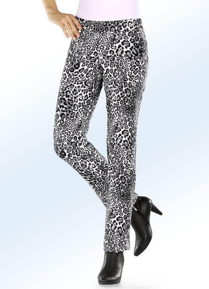 Jacquardbyxor i trendig leoparddesign 