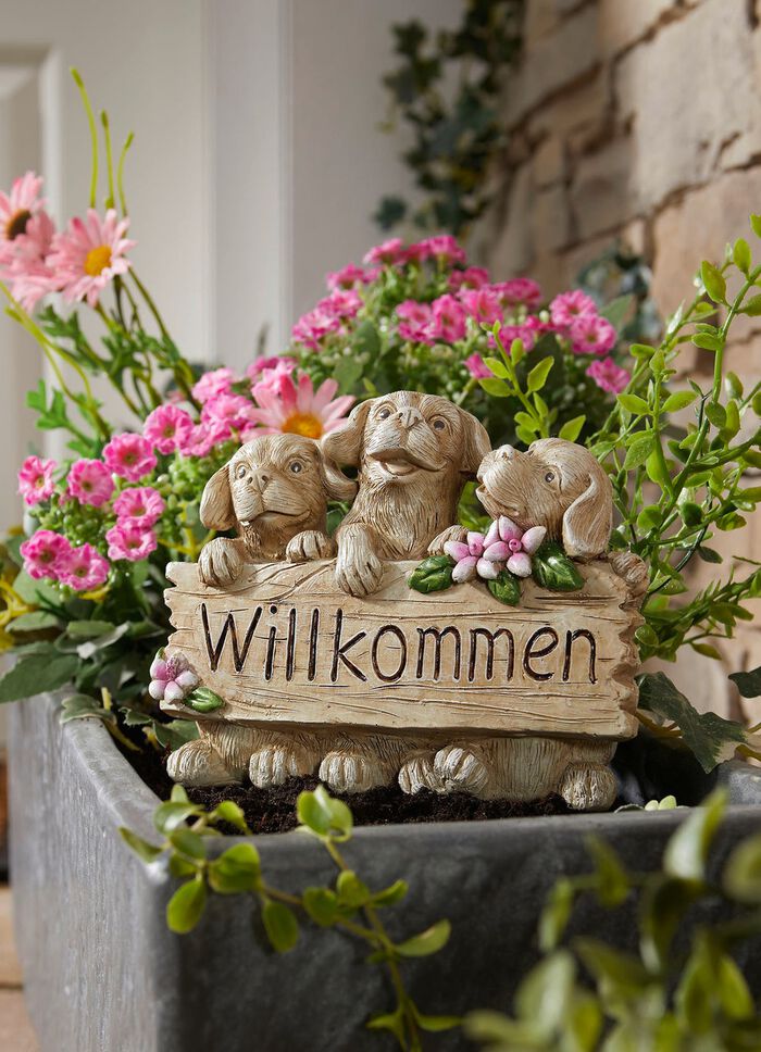 V&auml;lkommen med hund eller katt av polyresin 