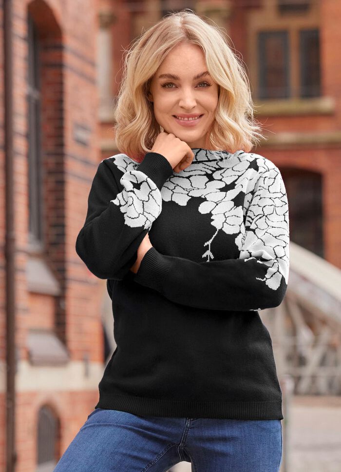 Tr&ouml;ja med blommiga jacquarddetaljer 