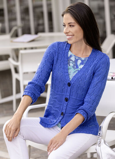 Cardigan gjord av bandgarn, , large