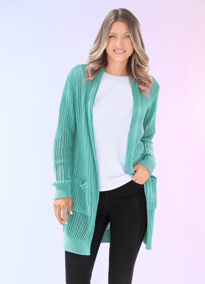 L&aring;ng cardigan i stretchig randig look MYNTA