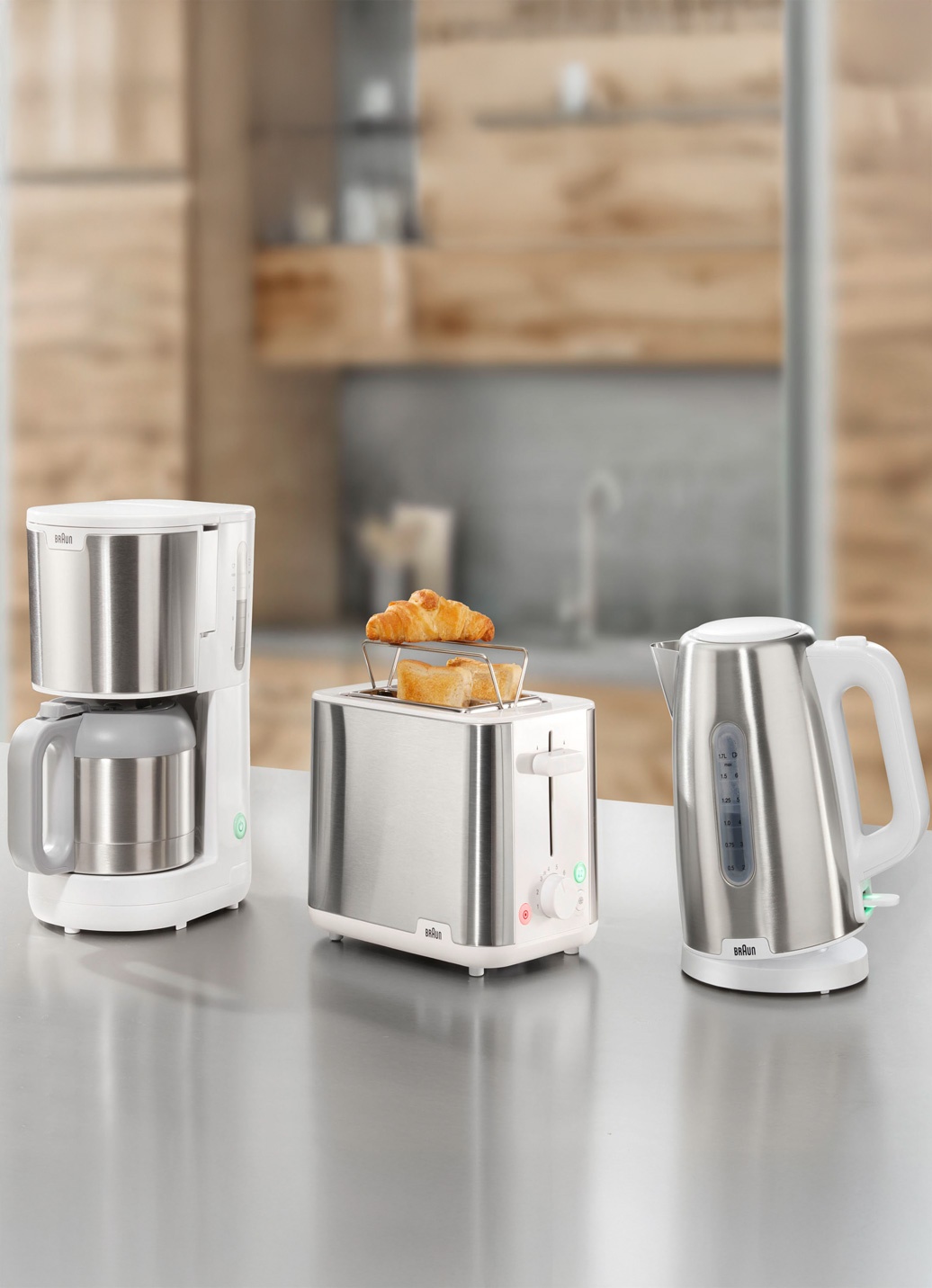 Unisex Vit-Silver Braun:s Frukostserie Purshine I Högkvalitativt Rostfritt Stål, Brödrost