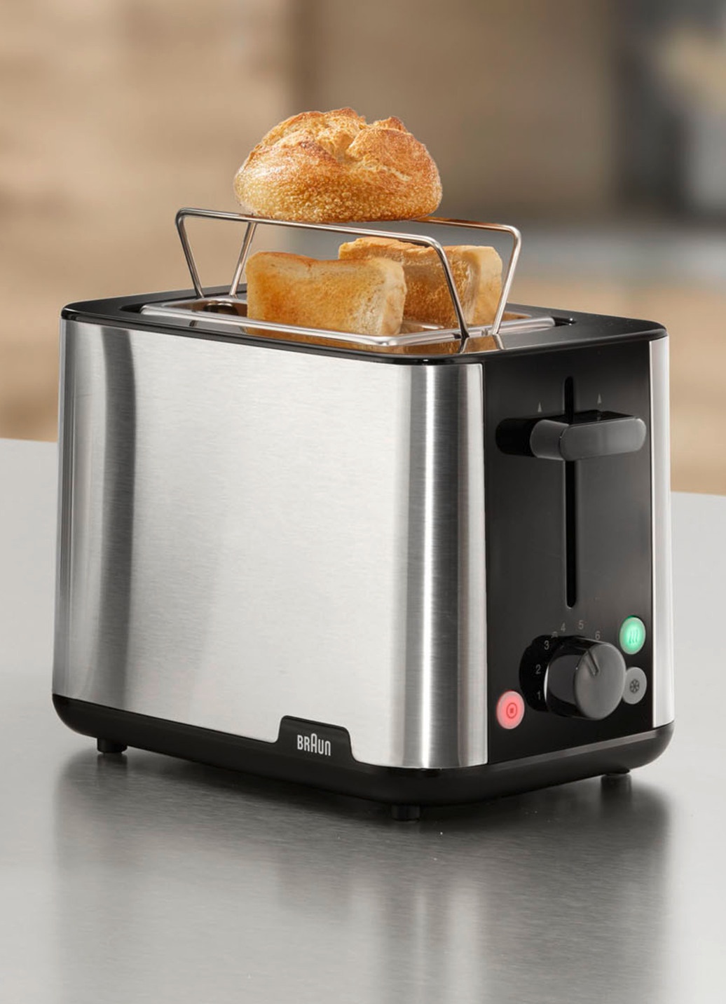 Unisex Svart-Silver Braun:s Frukostserie Purshine I Högkvalitativt Rostfritt Stål, Brödrost